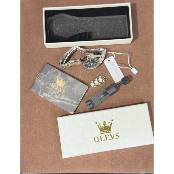 OLEVS Women’s Quartz Watch Black Dial Two-Tone Stainless Steel Date Day 5567L - Picture 5 of 12